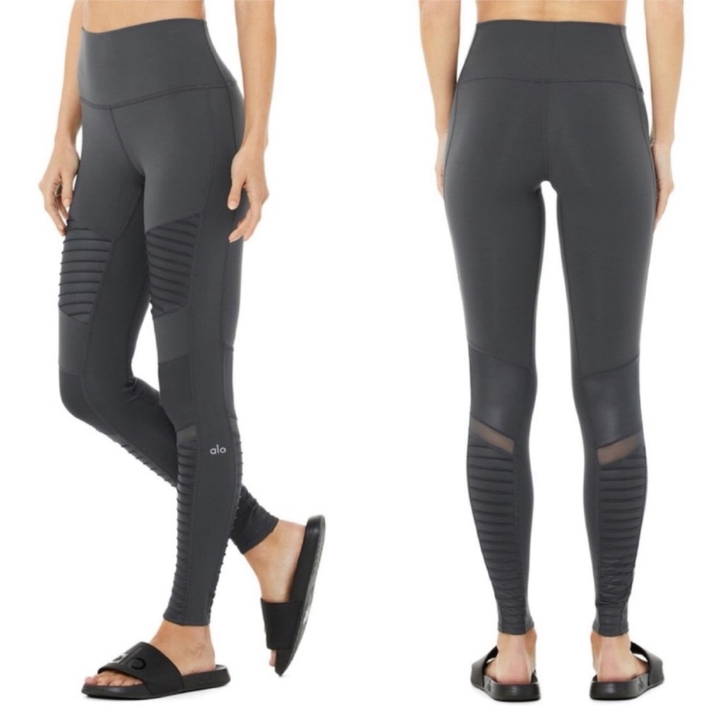 Alo Yoga Moto 2 Legging Bundle, Grey + Burgundy | Size Medium, 29” Inseam